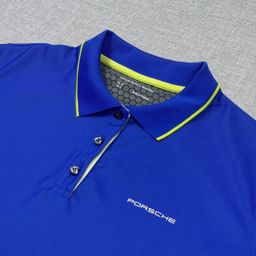 Porsche Driver's Selection Polo Men's Large Blue Mesh Collared BrShort Sleeve